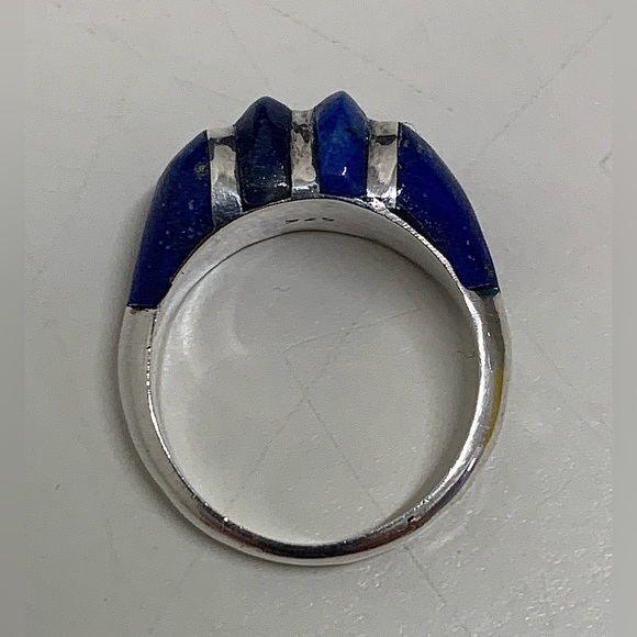 Early 20th Century Antique Art Deco Sterling Silver Lapis Lazuli Ring - Picture 10 of 16